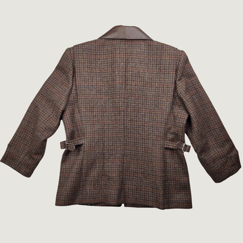 Vintage International Scene Brown Tweed Wool Leather Collar Jacket Luxury 11/12 - Picture 3 of 14